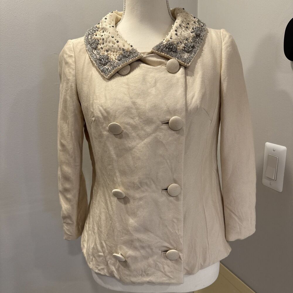 Vintage Lizzette Mammoth Detroit Boutique Size S Embellished Jacket Blazer Ivory